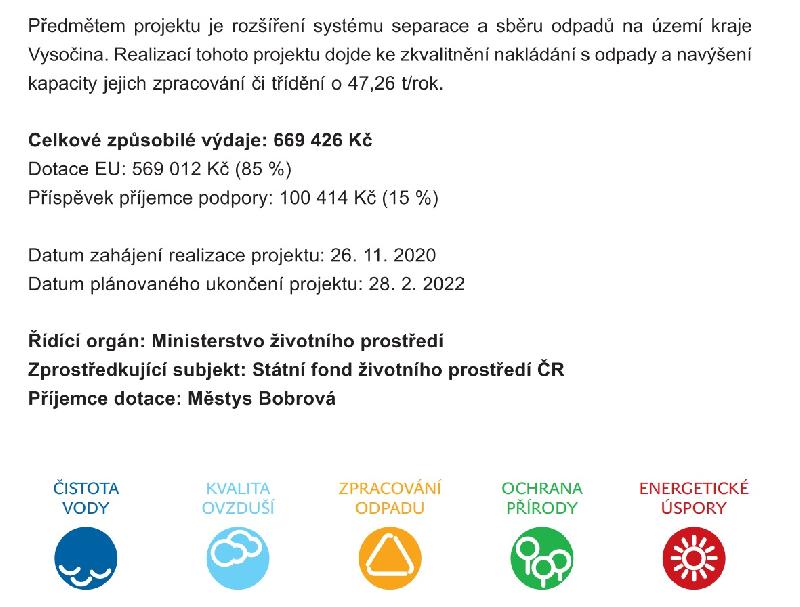 Zlepšení nakládání s odpady v městysi Bobrová - 2020-2022
